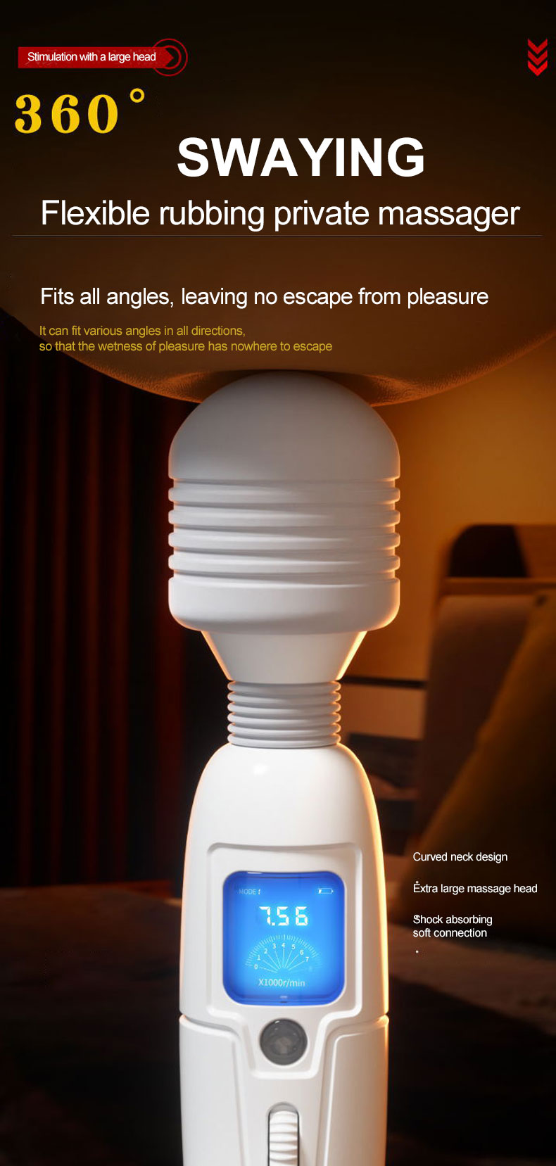 Earth-Shattering 360° swaying Rubbing Massager with 45mm Head, Ignite Unprecedented Pleasure